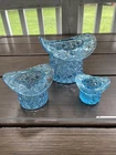 Lot Of 3 Vintage Fenton Blue Aqua Daisy & Button Top Hat Toothpick Holder Vase