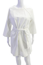 Kowtow Womens Denim Long Sleeve Self Tie Shift Dress White Size XS