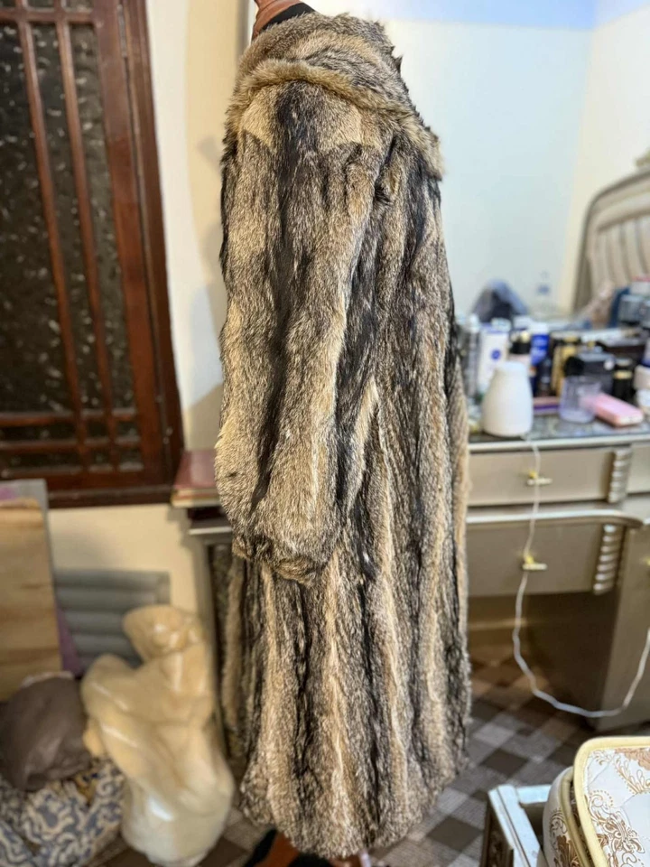 Abrigo de piel de zorro gris real vintage | Piel real gris plata natural | Lujo de longitud completa Foto 3 de 4