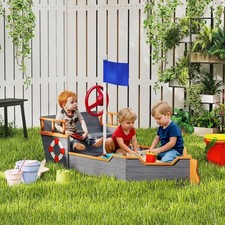 Kids Wooden Sand Pit with Bench Storage Space  Accessories for Kids 3-6 Years