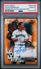 2024 Topps Finest Moments Auto Julio Rodriguez #FMAJRO Orange Ref 18/25 PSA 10
