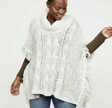 Lane Bryant Chunky Knit Cowl Neck Fringed Poncho Sweater size 14/20; XL