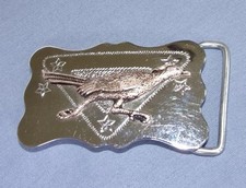 Southwest Silver Tone Stamped Metal w/ Applied Cast Brass Roadrunner Belt Buckle