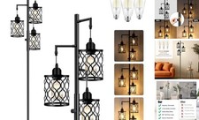 Dimmable Farmhouse Floor Lamp, Industrial Floor Black - Dimmable With Bulbs 