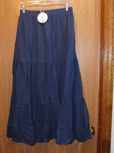 Anrabess Women's Navy Blue A-line Rayon Tiered Skirt SIZE Large NEW