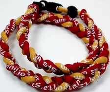 Maroon Scarlet Crimson Gold  3 Rope Twist Titanium Necklace Tornado Baseball