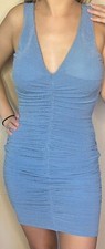 ReVamped La Nuit Sz XS Light blue Sparkly Ruched Bodycon Party Dress NWT