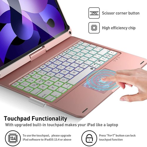 Backlit Touchpad 360° Rotate Keyboard Case For iPad 10.9" Air 5th 4th Generation - Picture 18 of 26