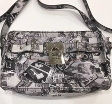 Kathy Van Zeeland Satchel Handbag Purse With Padlock. Black  White. Metropolis