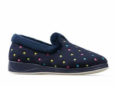 Padders Repose Women's Slippers Wide 2E Fit Navy Memory Foam Insoles  UK