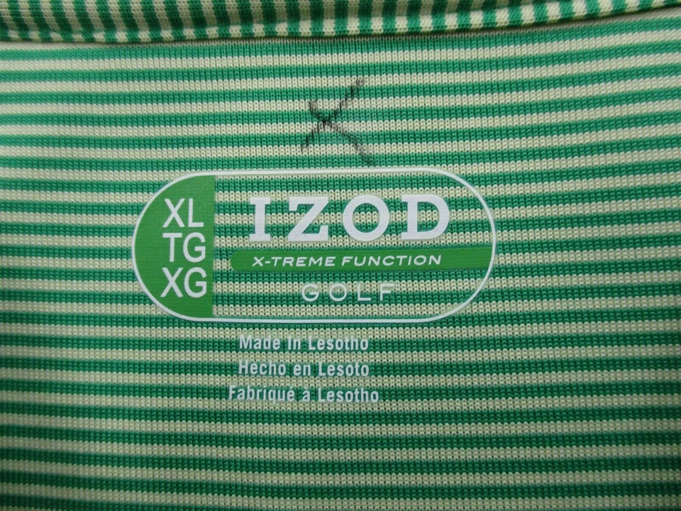 Camisa Polo IZOD Para Hombre Talla XL Atlética GOLF Manga Corta Verde Rayas Foto 4 de 4