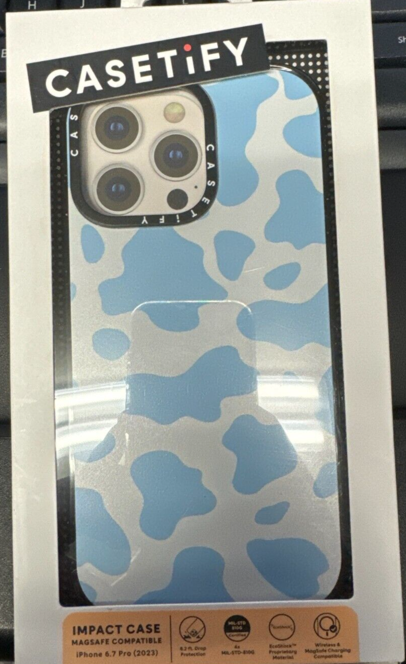 CASETiFY MagSafe Impact Case for iPhone 15 Pro Max 6.7 Inch Blue Cow Print Design-image