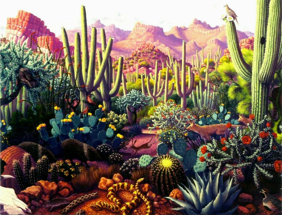 LEANIN TREE CACTUS, DESERT SCENE WITH SAGUARO CACTUS, BEAUTIFUL NOTE CARD.