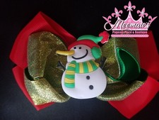 BIG Boutique Style Red, Green, White SNOWMAN Christmas Holiday Hair Bow. L K  