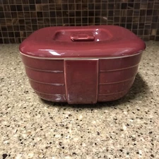 Vintage Hall China Co. Maroon Hotpoint Refrigerator Dish 7" Square w/ Lid