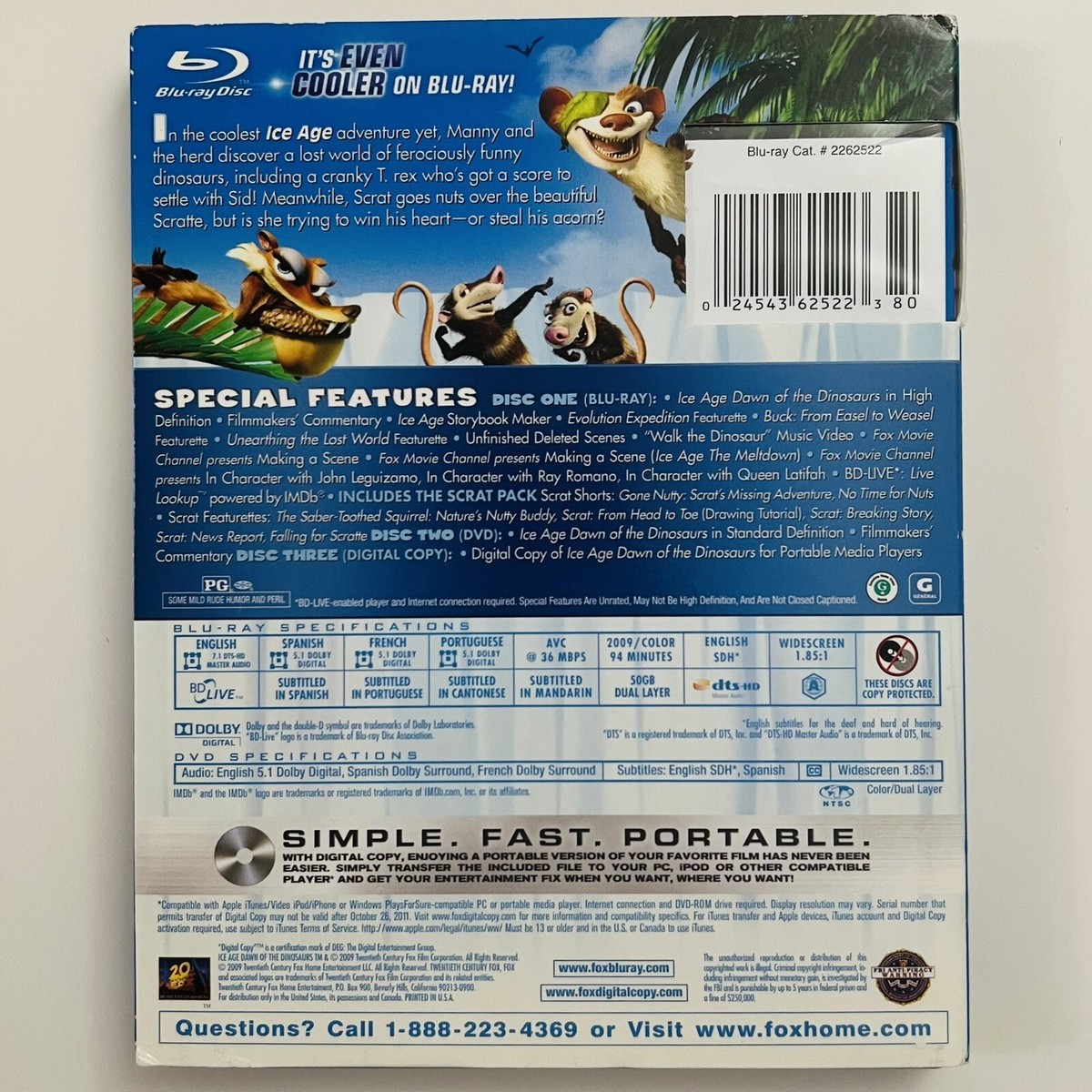 Ice Age: Dawn of the Dinosaurs Blu Ray DVD Disc Queen Latifah John Leguizamo