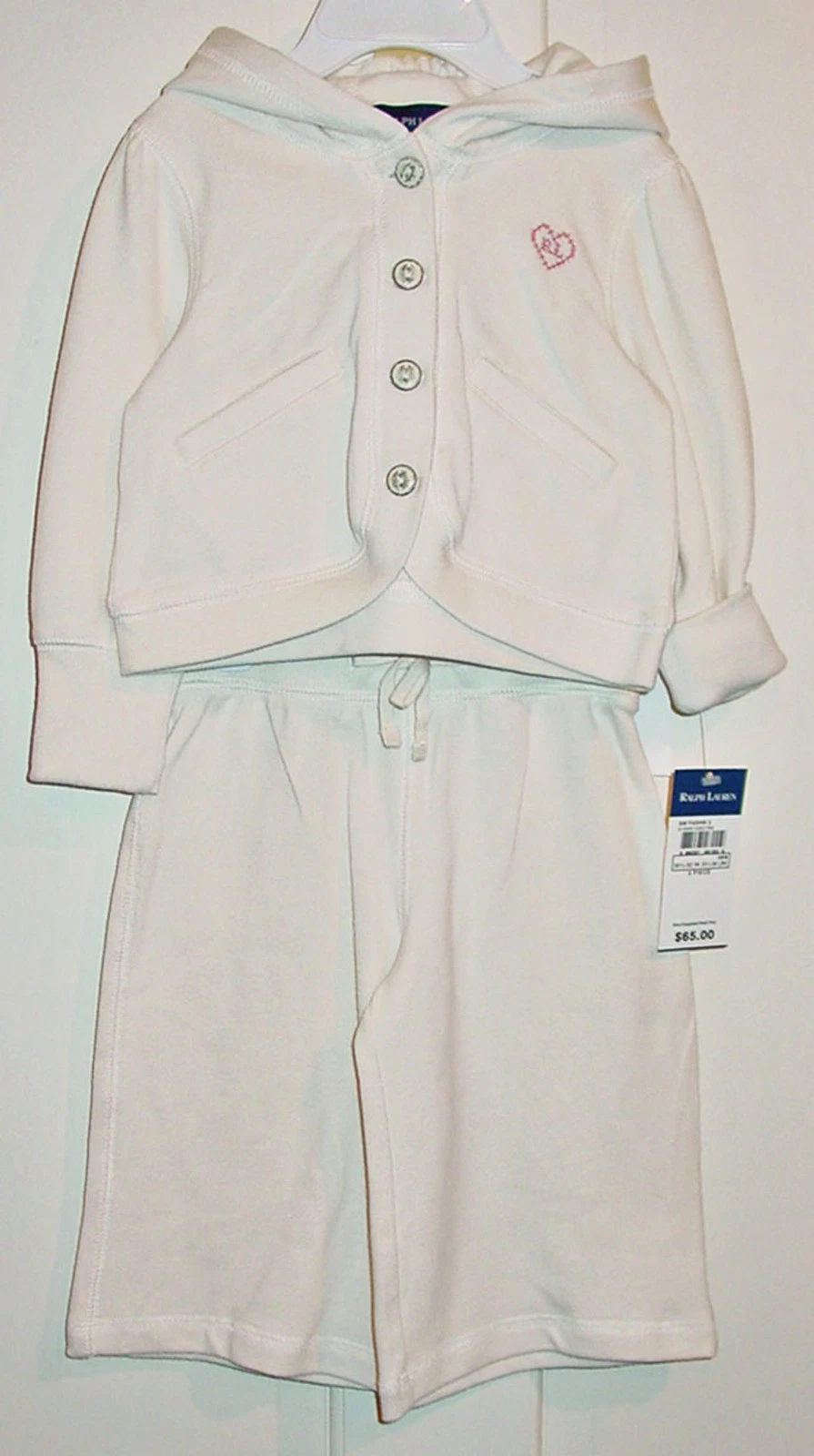 RALPH LAUREN INFANT GIRLS OFF-WHITE PANTS / JACKET SWEAT SUIT NEW WITH TAGS