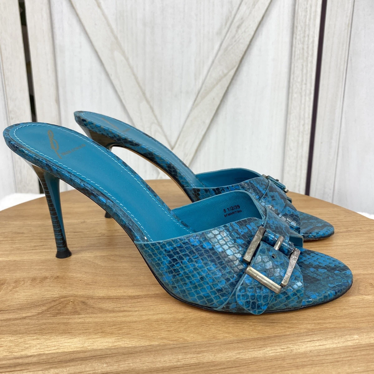Brian Atwood Maritima Snake Print Heeled Mule Sandals Womens 8.5