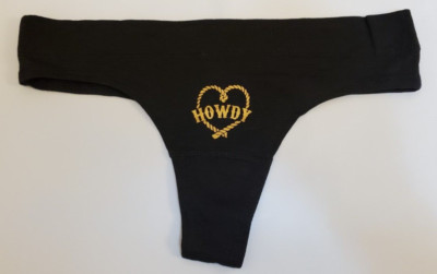 Rue 21 Women's Cotton Thong Panties SMALL Black Howdy Rope Heart Print New