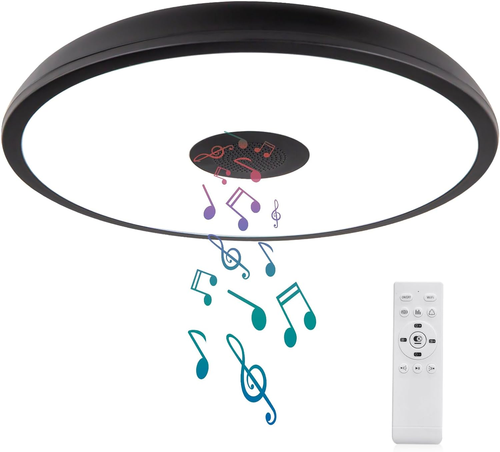 Black Waterproof LED Ceiling Light Fixture,With Bluetooth Speaker,11 Inch,18 Wat - Picture 10 of 12