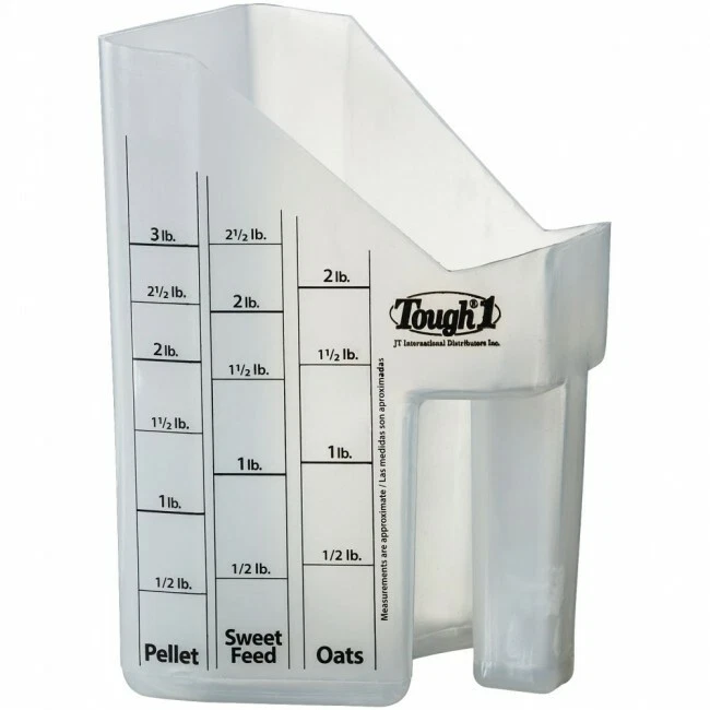 JT INTERNATIONAL Tough 1 CLEAR MEASURING FEED SCOOP w/ Measurements on both sides Horse cow farm