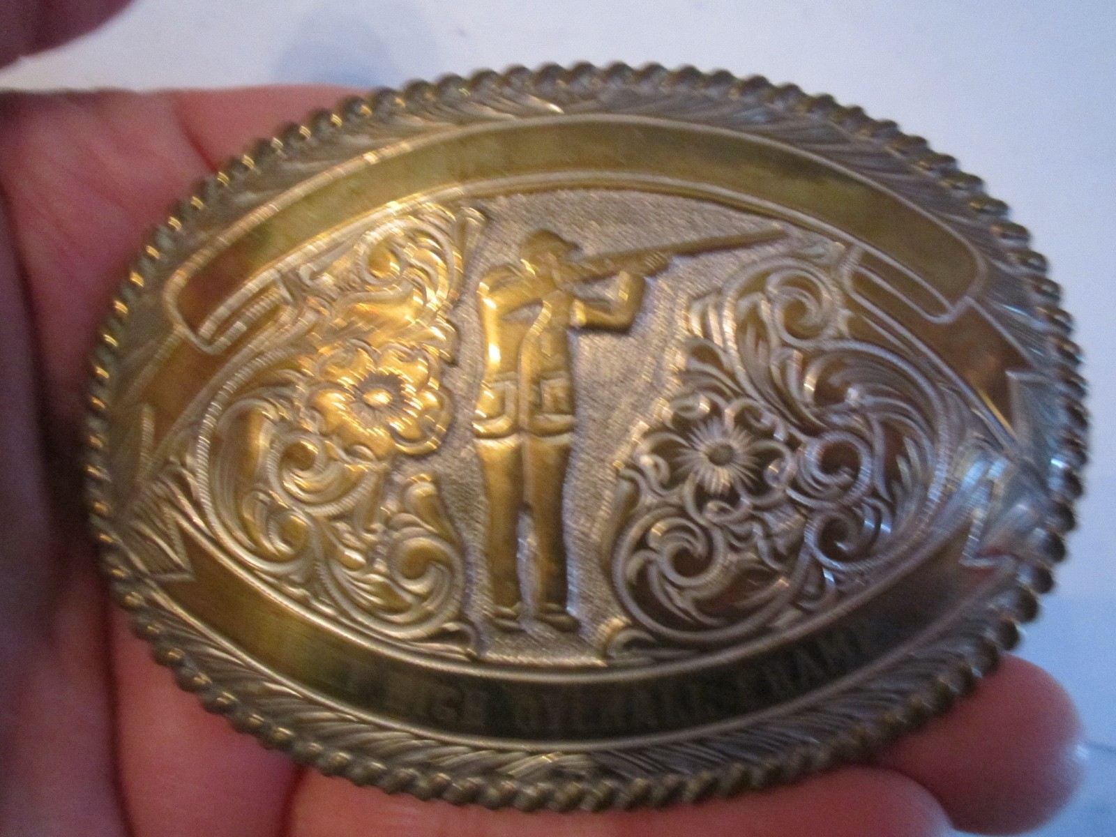 Boucle De Ceinture Vintage 1976 - SKEET SHOOTING / CRUMRINE - Dimensions 3 3/4 X 2 5/8 Pouces - Modèle BN-12