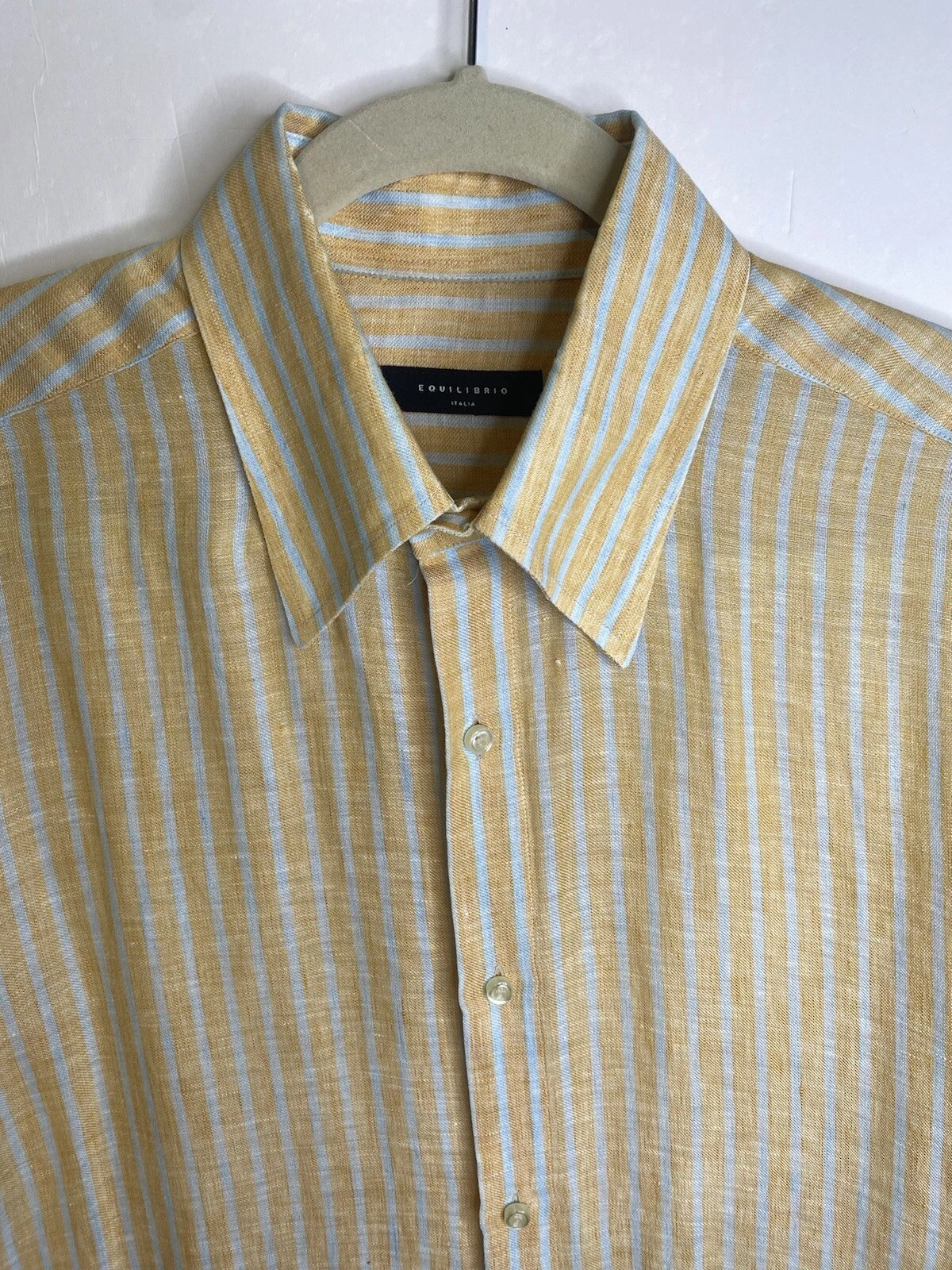 Equilibrio Men’s Stripe Linen Shirt Button Down Long Sleeve Size Large Peach