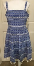 NWT Vince Camuto size 14 blue white striped sleeveless flare dress women's
