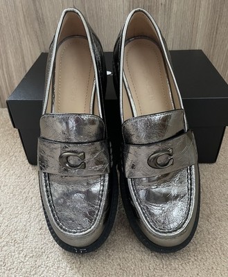 NIB COACH LEAH Crinkle Leather Lug Loafer Anthracite Sz7B | eBay