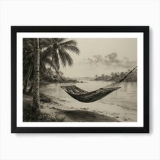 Hammock On The Beach Hamptons Style Framed Wall Art Poster Canvas Print Picture