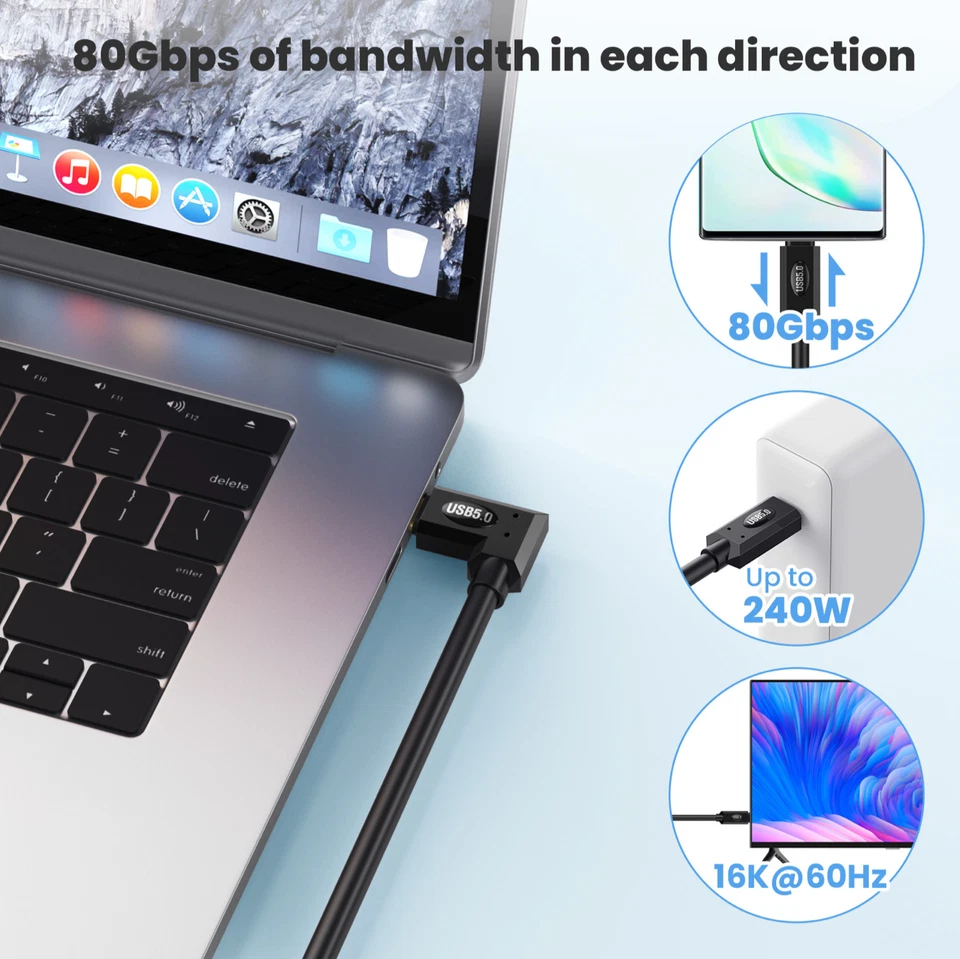 USB 5.0 Type-C Panel Mount Cable 80Gbps 240W Thunderbolt 5 USB4 16K Display - Image 4 of 4