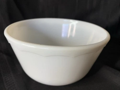 Vintage Hazel Atlas 8” White Milk Glass Mixing Bowl With Scalloped Design