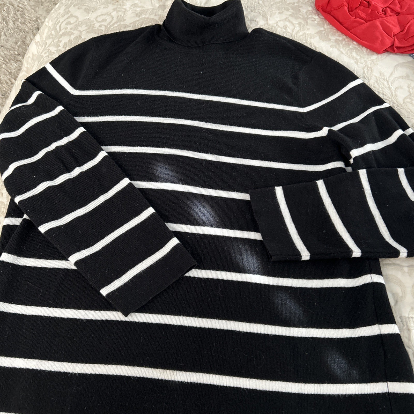 Chico's Sweater Womens 3 Black White Striped Turtleneck Pullover Rayon Blend