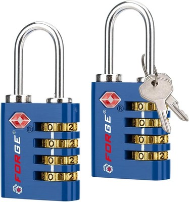 Forge Dual-Opening: Key or Combination Access Lock, TSA Approved 2 Pk, Blue 