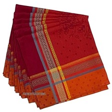 French Provencal Set of 6 Cotton Red Napkins Flowers - Made in France