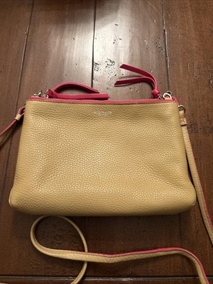 Coach 51636 Bleecker Edge paint Tri Zip Leather Crossbody Camel/Pink Ruby Used