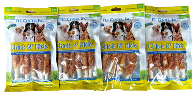 Pet Center Inc Chick N Hide Chicken Wrapped Rawhide Dog Treats   4 Pack