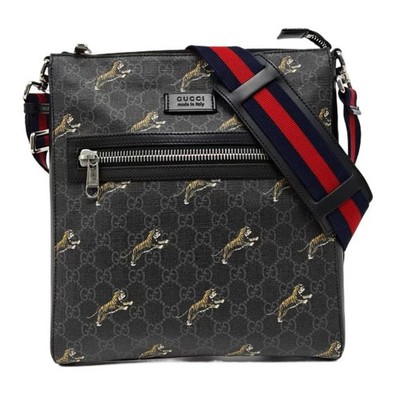 GUCCI GG SUPREME BESTIARY TIGER CANVAS ZIP MESSENGER  BAG