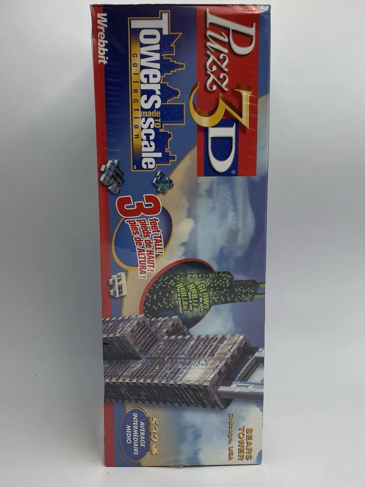 NEW Wrebbit Puzz 3D Puzzle SEARS TOWER Chicago, IL Glow In The Dark 3’ Tall 532. - Image 2 of 4