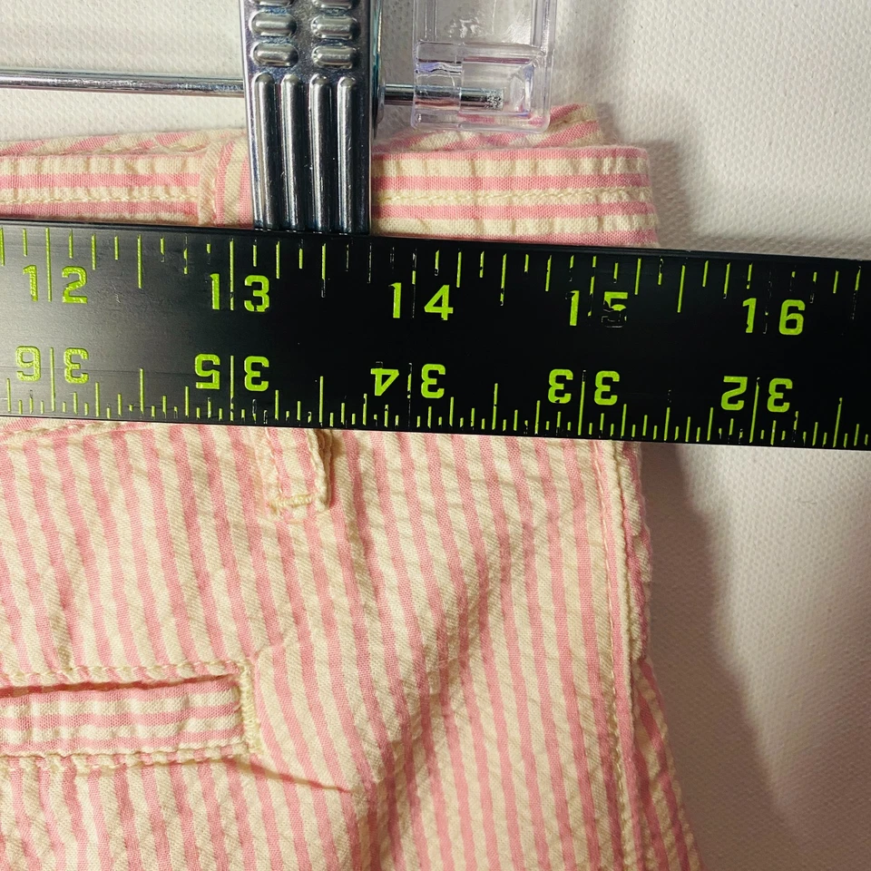 RARO Ralph Lauren Seersucker Mujeres Pantalones Cortos con Cinturón Talla 16 Rosa Blanco Rayas Poni Foto 4 de 4