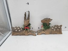 2 Vintage House Of Lloyd Christmas Around The World Hand Carved Deer 5.5”