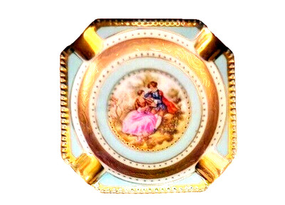 Beautiful Small Karlsood KWK Decorated Ashtray, hand Painted Gold Highlights