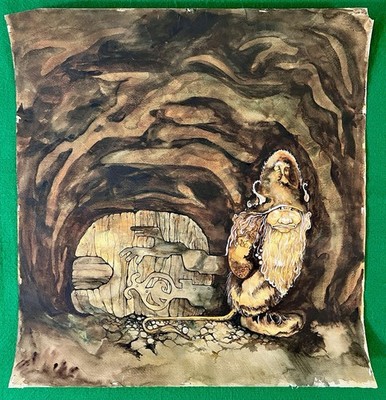 ORIGINAL John Bauer HAND-PAINTED Reproduction TROLL AT THE DOOR Sweden ART