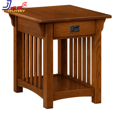 Mission Impeccable Solid Wood End Table with Drawer Medium Oak FREE SHIPPING