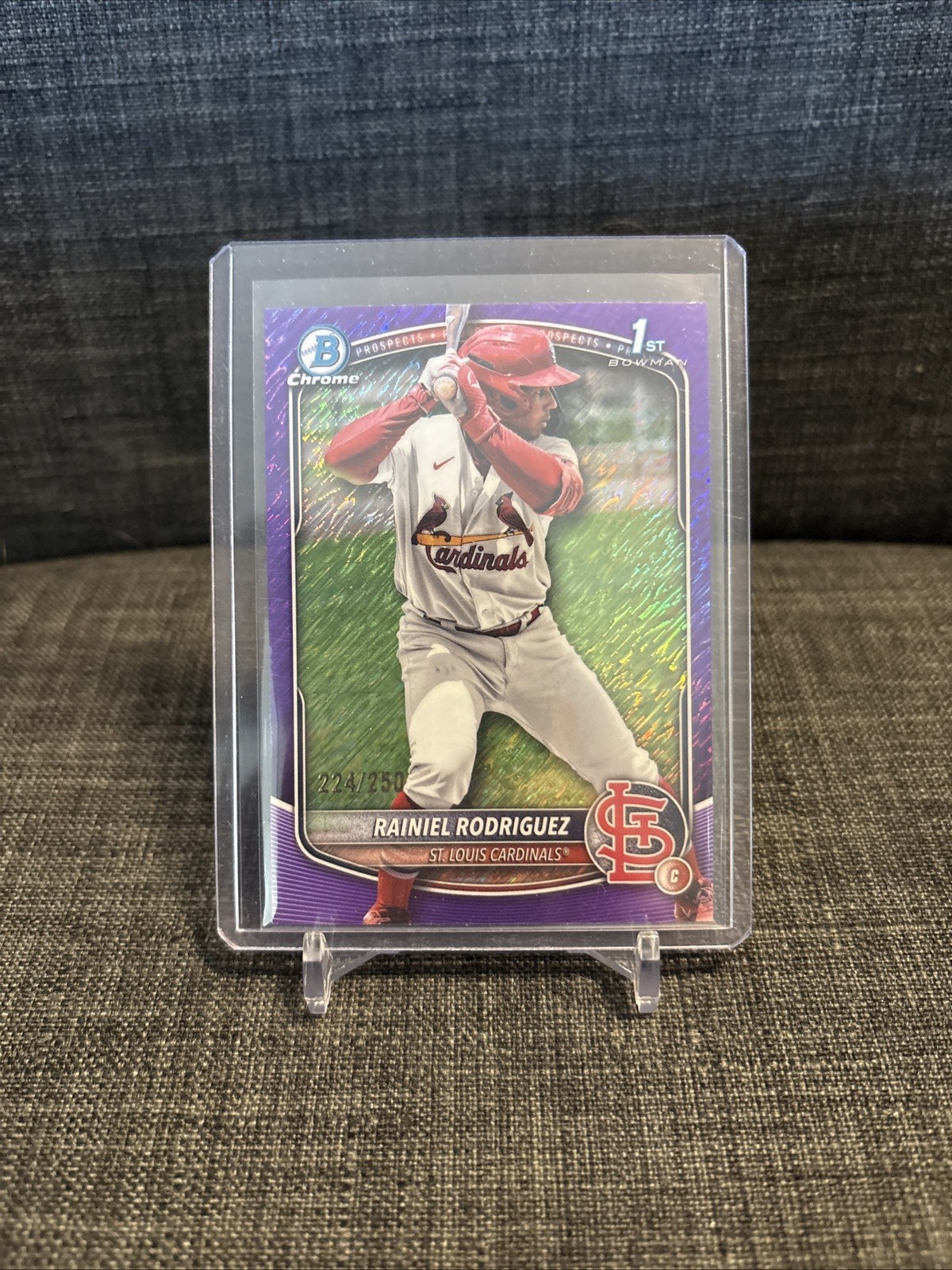 2025 Bowman Chrome Rainiel Rodriguez 1st Purple Shimmer Refractor /250 Cardinals view 1