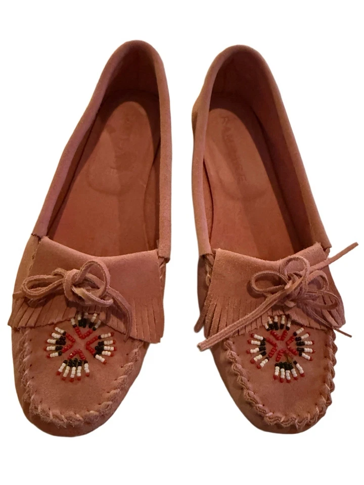 RARO DE COLECCIÓN Rampage Años 90 Y2K Rosa Gamuza Cuentas Mocasines Boho Western Suave Niña 8.5 Foto 3 de 4