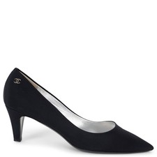 73589 auth CHANEL black silk 11A BYZANCE SATIN Pumps Shoes 39.5
