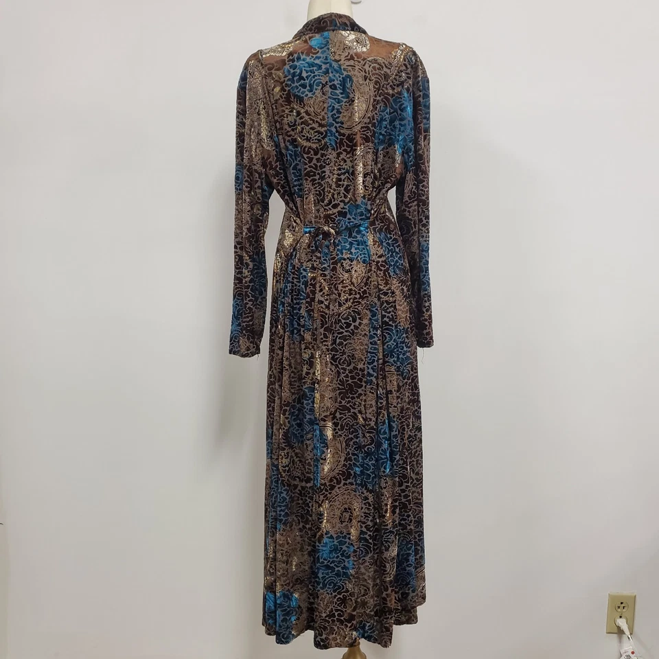 Maxi Vestido Terciopelo Burnout Talla L Y2K Cachicho Corbata Celestial Manga Larga Marrón Foto 3 de 4