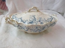 England Transferware turquoise Vegetable Bowl & Lid Irene Hollinshead & Kirkham
