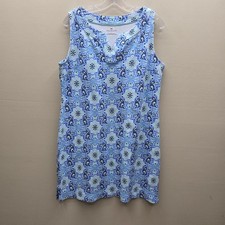 Talbots 100% Cotton Mosaic Sleeveless A-Line Shift Dress Blue White Size Large